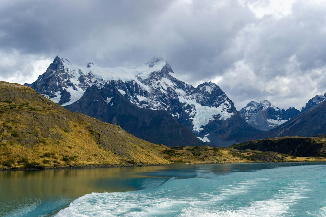 Turquoise lake surrounded by mountains in Chilean Patagonia