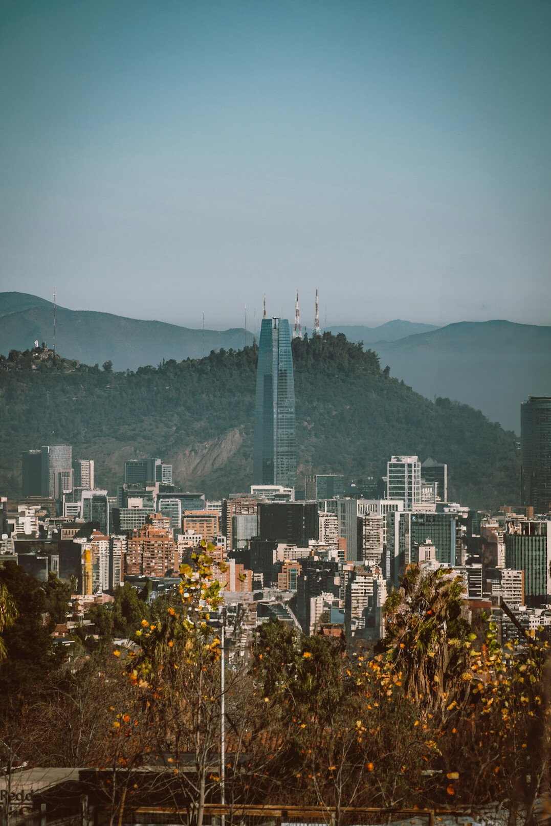 santiago city skyline at dusk